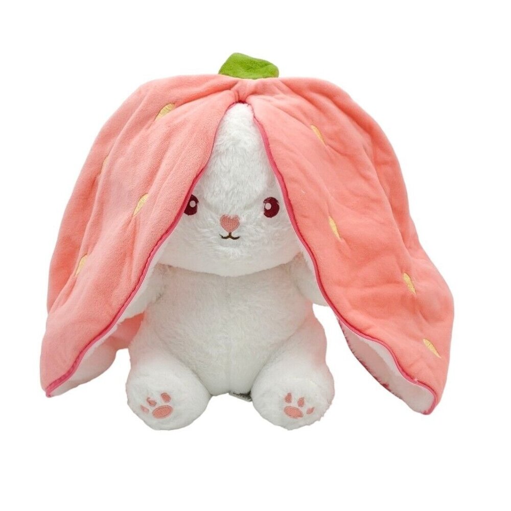 Bunny Stuffed Animal Strawberry Reversible Cuddle Bunny Plush Doll w/ Zipper 13"